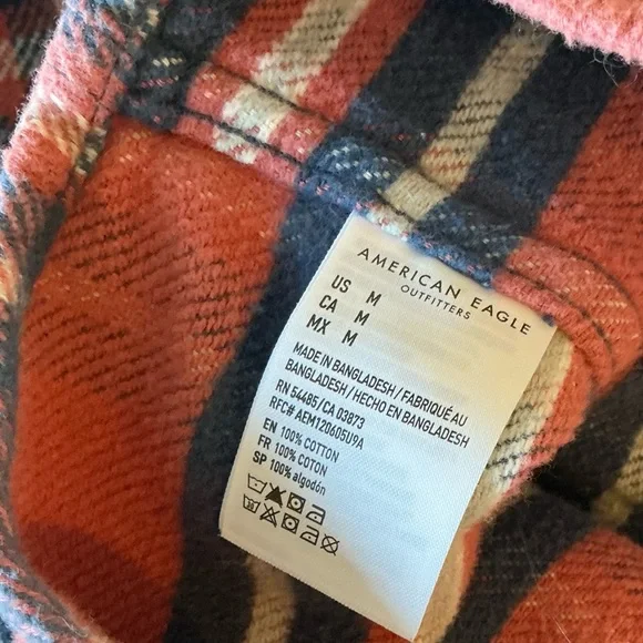 American Eagle | Pink and Blue Plaid Flannel size Medium - Picture 8 of 12